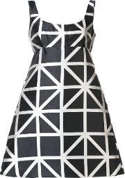 Flared Grid Print Dress Women Silkpolyesterspandexelastane 2, Women's, Black