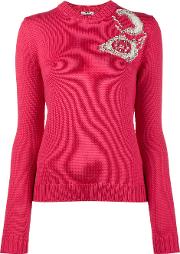 Miu Miu Phone Intarsia Knitted Sweater Women Virgin Wool 42, Pinkpurple 