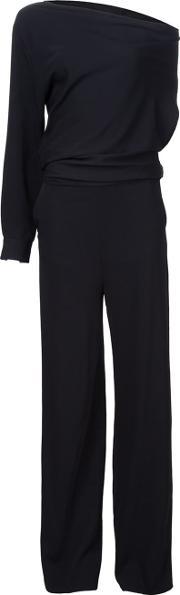 Asymmetric Shoulder Jumpsuit Women Polyester 42, Women's, Black