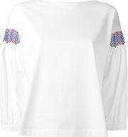 Embroidered Sleeve Top Women Cottonpolyester Xs, Women's, White
