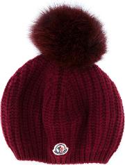 Moncler Pom Pom Knitted Hat Women Fox Furcashmerevirgin Wool One Size, Red 