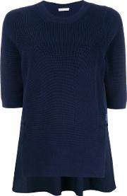 Ribbed Knit Short Sleeve Top Women Cotton M, Blue