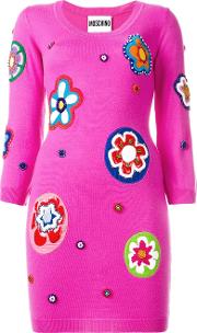 Bead Embroidered Knitted Dress Women Wool 38, Women's, Pinkpurple