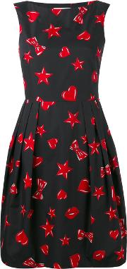 Heart And Star Print Dress Women Silkcottonviscose 40, Black