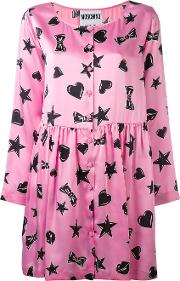 Heart Print Dress Women Silk 42, Pinkpurple