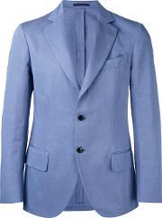 Unconstructed Contrast Button Blazer Men Cottonlinenflax 48, Blue