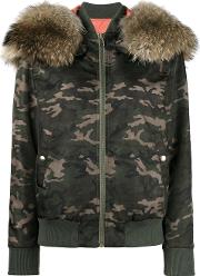Camouflage Fur Hood Bomber Jacket Women Cottonfox Furpolyamidepolyurethane