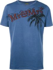 Logo Print T Shirt Men Cotton M, Blue