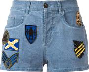 Patched Denim Shorts Women Cottonspandexelastane 40, Blue