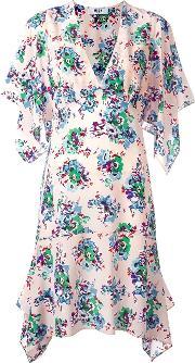 Floral Print Asymmetric Dress Women Silk 44, Women's