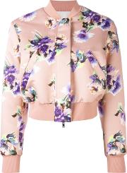 Floral Print Bomber Jacket Women Polyester 40, Pinkpurple