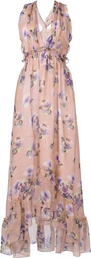 Msgm Floral Print Dress Women Silkpolyester 40, Pinkpurple 