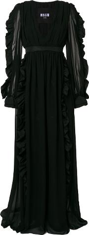 Plunge Neck Ruffled Gown 