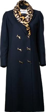 Muveil Leopard Collar Double Breasted Coat Women Acrylicpolyesterrayon 40, Blue 