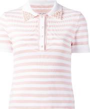 Embellished Collar Polo Shirt Women Polyesterviscoseceramic M, Women's, Pinkpurple
