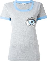 Eye Print T Shirt Women Cotton S, Grey