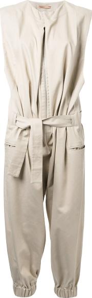 Pleated Belted Jumpsuit Women Silkcotton 34, Brown