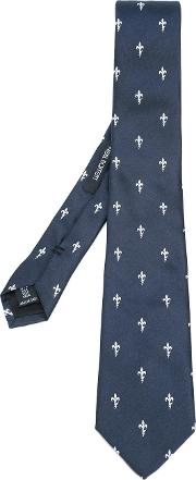 Fleur De Lis Embroidered Tie Men Silk One Size, Blue