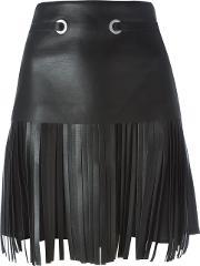 Fringed Midi Skirt Women Silkcalf Leatherpolyamidespandexelastane Xs, Women's, Black