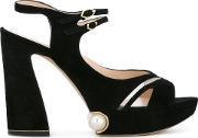 105mm 'estella' Pearl Platform Sandals Women Leathersuedekid Leather 36.5, Black