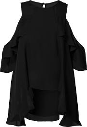Cold Shoulder Layered Blouse Women Silk S, Black