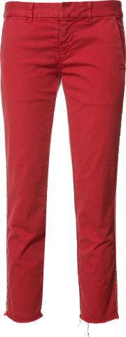 Stripe Detail Cropped Trousers Women Cottonspandexelastane 10, Red