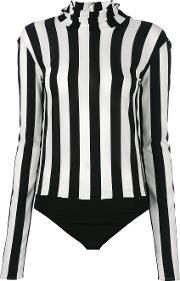 High Neck Striped Bodysuit Women Polyamide 40, Black