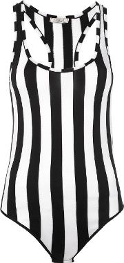Striped Bodysuit Women Viscose M, Black