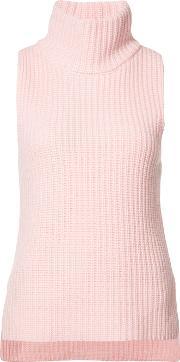 Ribbed Detail Knitted Top Women Cashmerewool S, Women's, Pinkpurple
