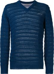 Ribbed Detail Pullover Men Cotton 50, Blue