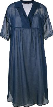 Lapel Shift Dress Women Cotton 34, Blue