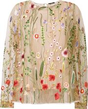 Sheer Floral Embroidered Blouse 