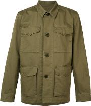 Multi Pocket Shirt Jacket Men Cotton L, Green