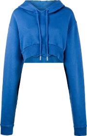 Off White Cropped Long Sleeve Hoodie Women Cotton L, Blue 