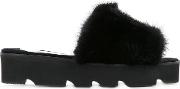 Slider Sandals Women Mink Fur 38, Black