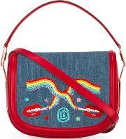Olympia Le Tan Smoking Lips Embroidered 'carson' Shoulder Bag Women Cottoncalf Leatherpvcmetal One Size, Women's, Blue 