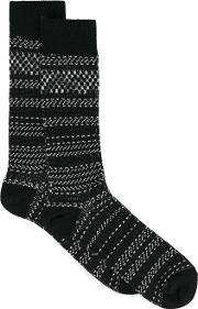 Na Knitted Cotton Intarsia Socks Men Cottonpolyesterspandexelastanerubber  Size, Black