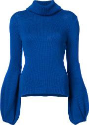 Oscar De La Renta Balloon Sleeve Sweater Women Virgin Wool L, Blue 