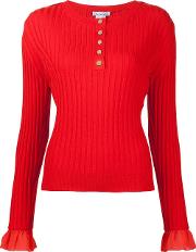 Sleeve Detail Ribbed Jumper Women Virgin Wool M, Women's, Red