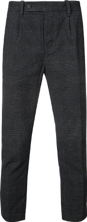 Cropped Check Trousers Men Cotton 36, Grey