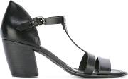 T Strap Sandals Women Calf Leather 38.5, Black