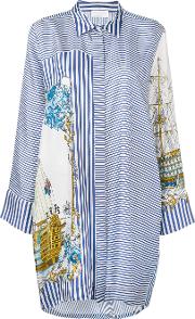 P.a.r.o.s.h. Ship Print Shirt Dress Women Silk M, Blue 