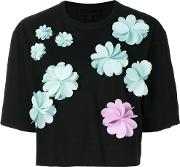 Paskal Cropped Floral Applique T Shirt Women Cottonpolyester L, Black 
