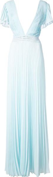 Pat Bo Deep V Neck Pleated Gown Women Polyester 4, Blue 