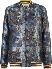 Pat Bo Hand Embroidered Jacquard Bomber Jacket Women Polyamidepolyesterspandexelastane 6, Blue 