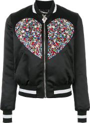 Swarovski Crystal Embellished Bomber Jacket Women Polyesterspandexelastaneacetateviscose Xs, Black