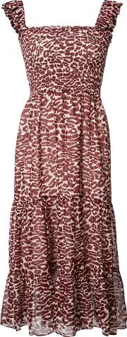 Pleated Trim Leopard Print Dress 