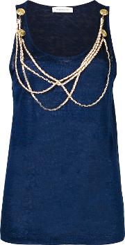 Chain Detail Tank Top Women Linenflax 40, Blue