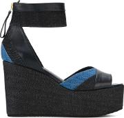 'bauhaus' Platform Wedge Sandals Women Cottoncalf Leatherleatherrubber 41, Women's, Blue