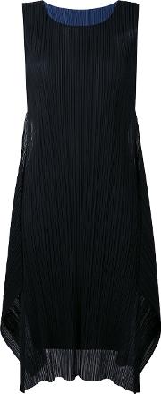 Pleated Detail Shift Dress Women Polyester 1, Black